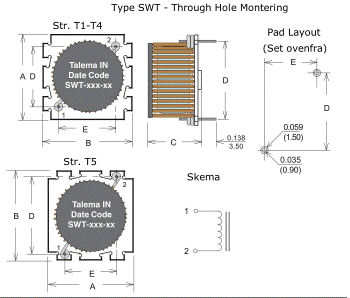 Mekanisk Layout - Type SWT - Through Hole Montering